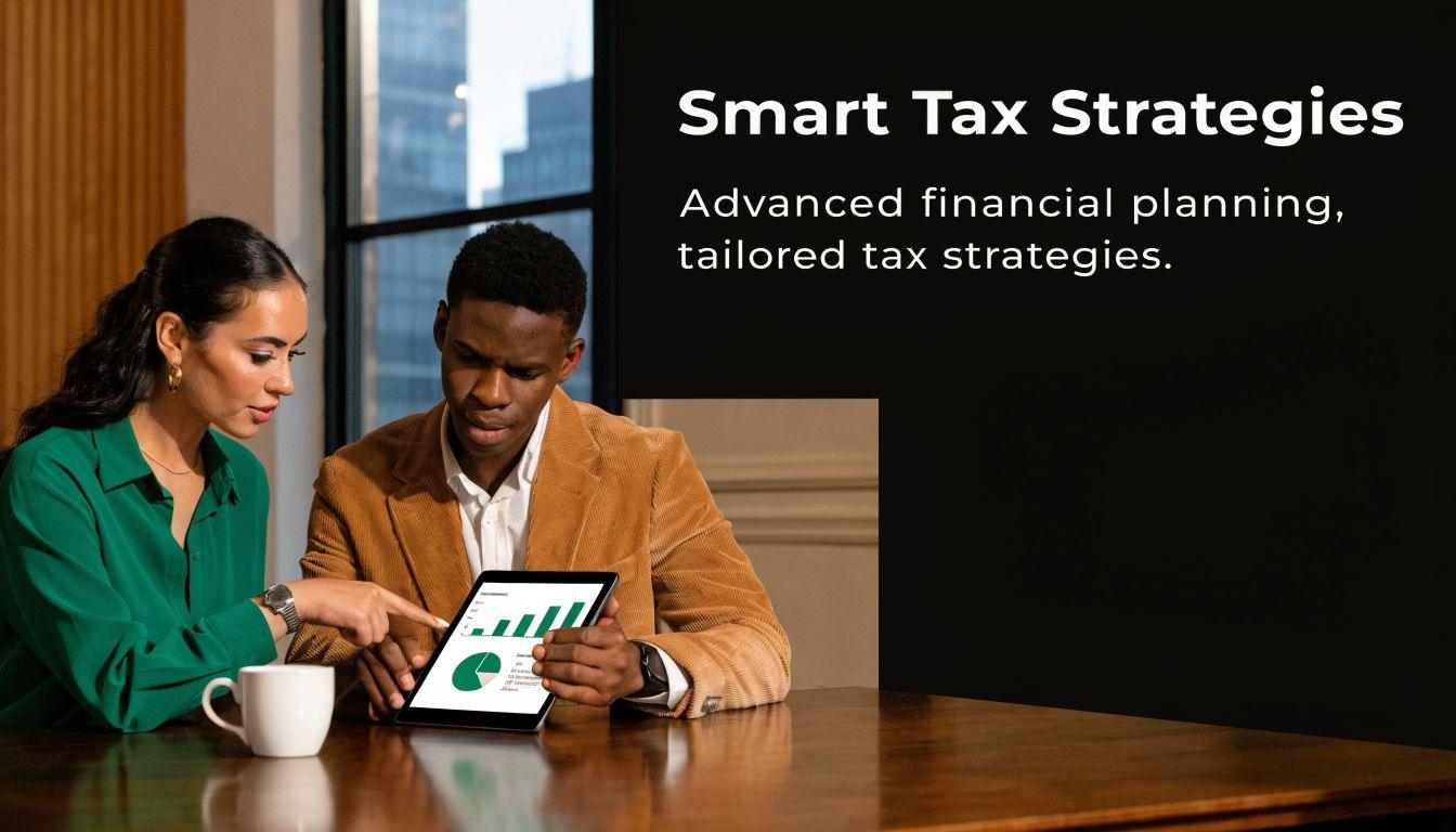 A professional financial advisor presenting investment growth charts on a tablet to a female client.
