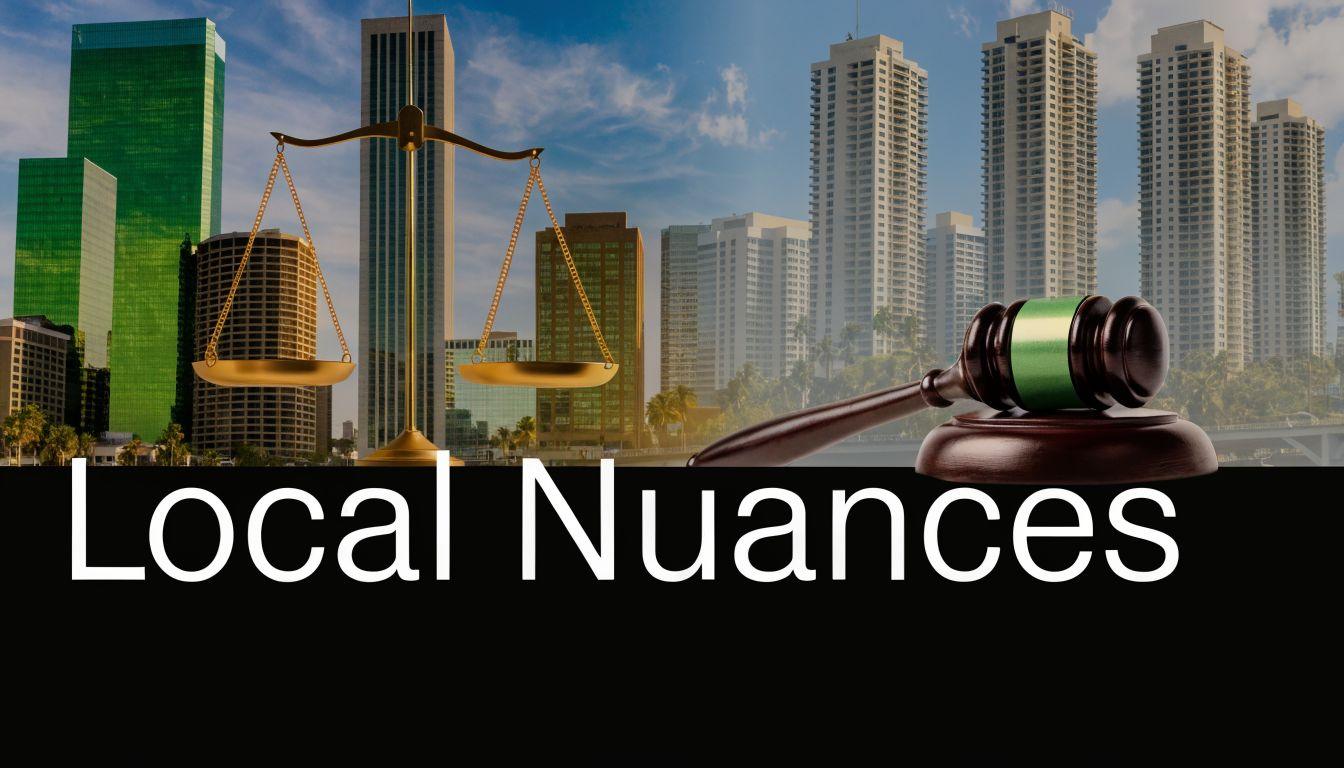 A gavel and a balanced scale of justice set against a background of a city skyline.