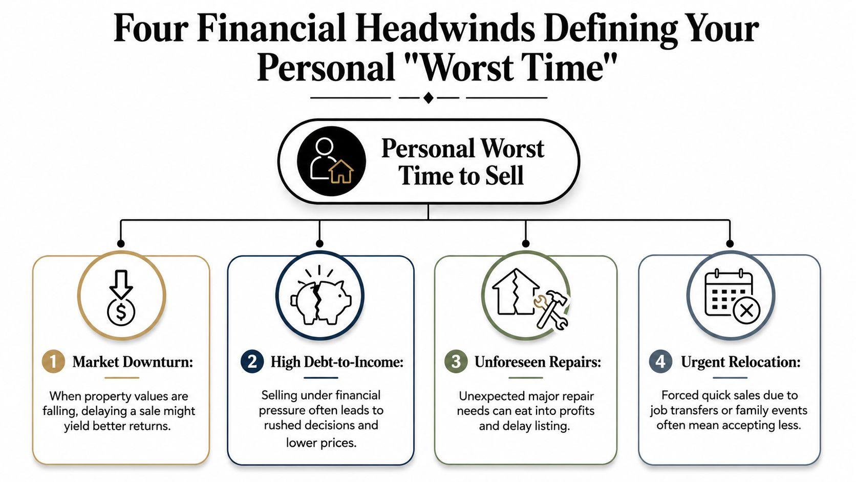 A diagram outlining four financial factors that make it a poor time to sell your home.